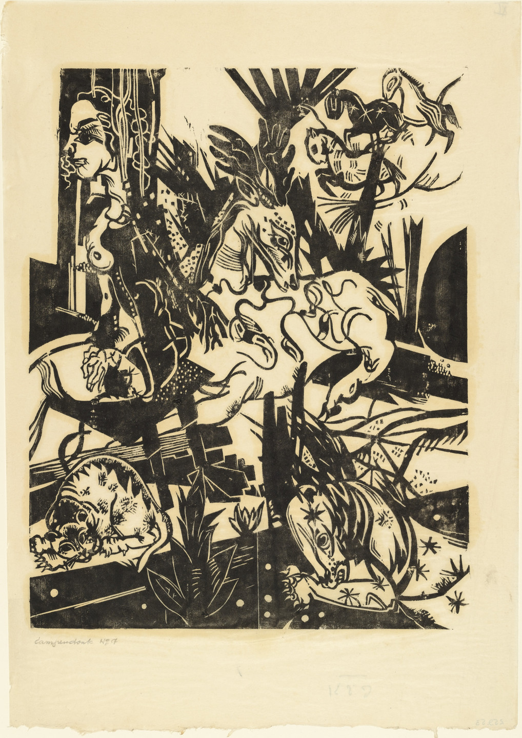Heinrich Campendonk. Seated Girl with Stag (Sitzendes Mädchen mit Hirsch). (1916)