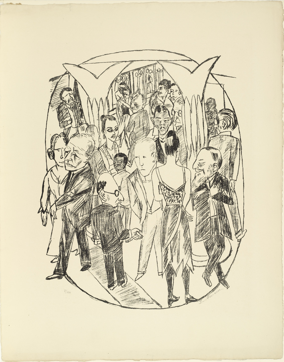 Max Beckmann. The Theater Lobby (Das Theaterfoyer) from Trip to Berlin 1922 (Berliner Reise 1922). 1922