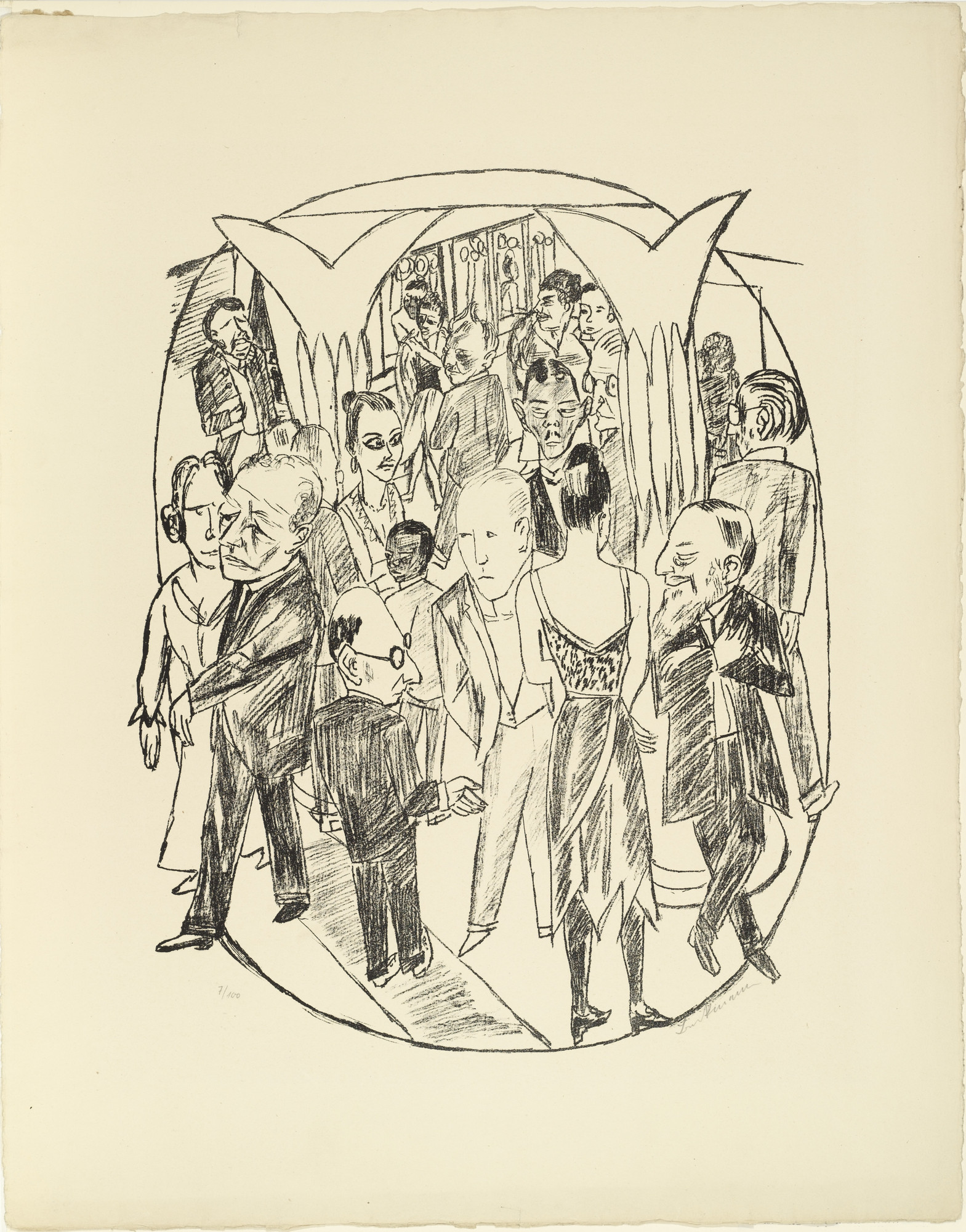 Max Beckmann. The Theater Lobby (Das Theaterfoyer) from Trip to Berlin 1922 (Berliner Reise 1922)