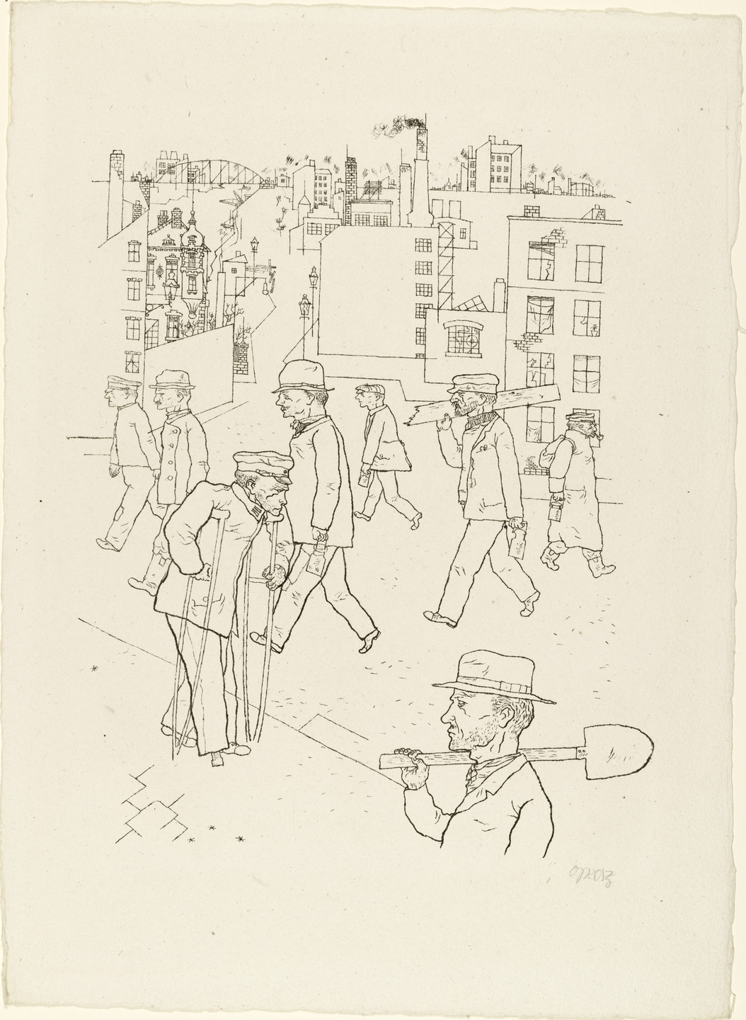 George Grosz. War Invalid and Workers from In the Shadows (Im Schatten). c. 1920, published 1921