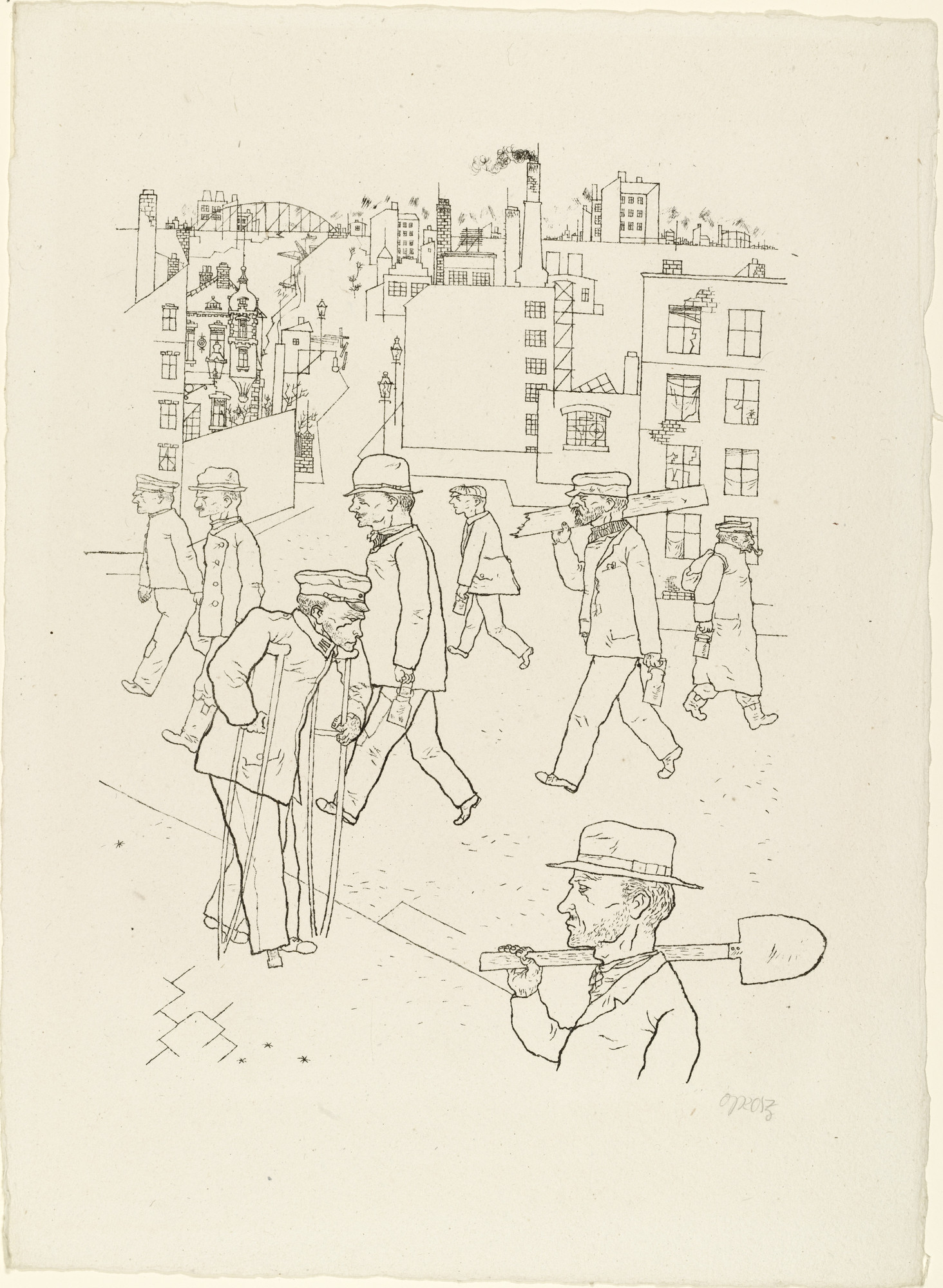George Grosz. War Invalid and Workers from In the Shadows (Im Schatten)