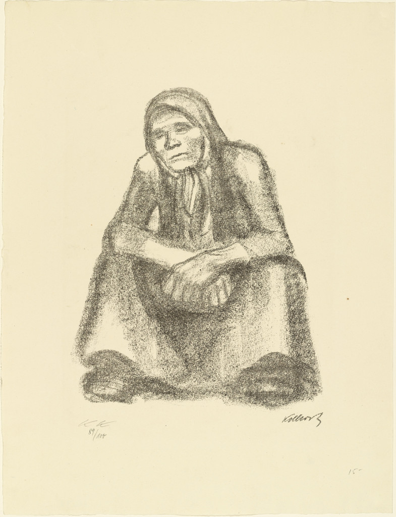 Frontal Crouching Woman with Crossed Hands (Hockende Frau von vorne mit übereinander gelegten Händen) from the portfolio Seventeen Lithographs (Siebzehn Steinzeichnungen)