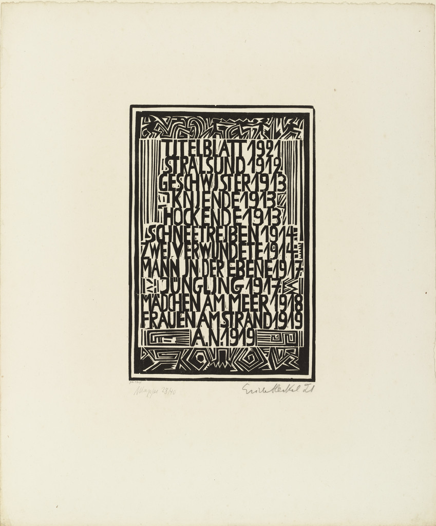 Table of contents from the portfolio (Inhaltsverzeichnis aus der Mappe) Eleven Woodcuts, 1912-1919 (Elf Holzschnitte, 1912-1919)