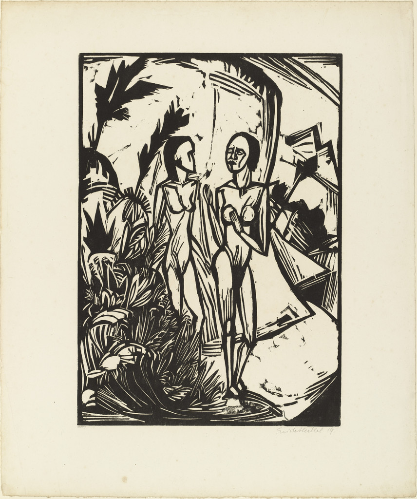 Women on the Beach (Frauen am Strand) from the portfolio Eleven Woodcuts, 1912-1919 (Elf Holzschnitte, 1912-1919)