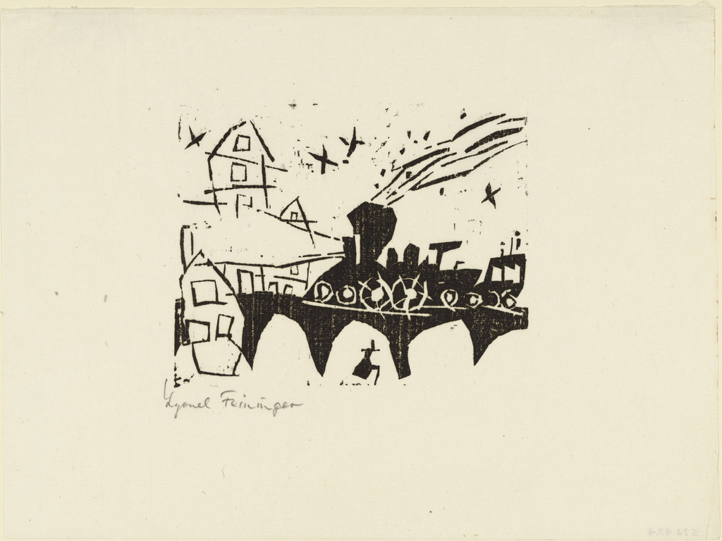Locomotive on the Bridge (Zug auf der Brücke) from Ten Woodcuts by Lyonel Feininger