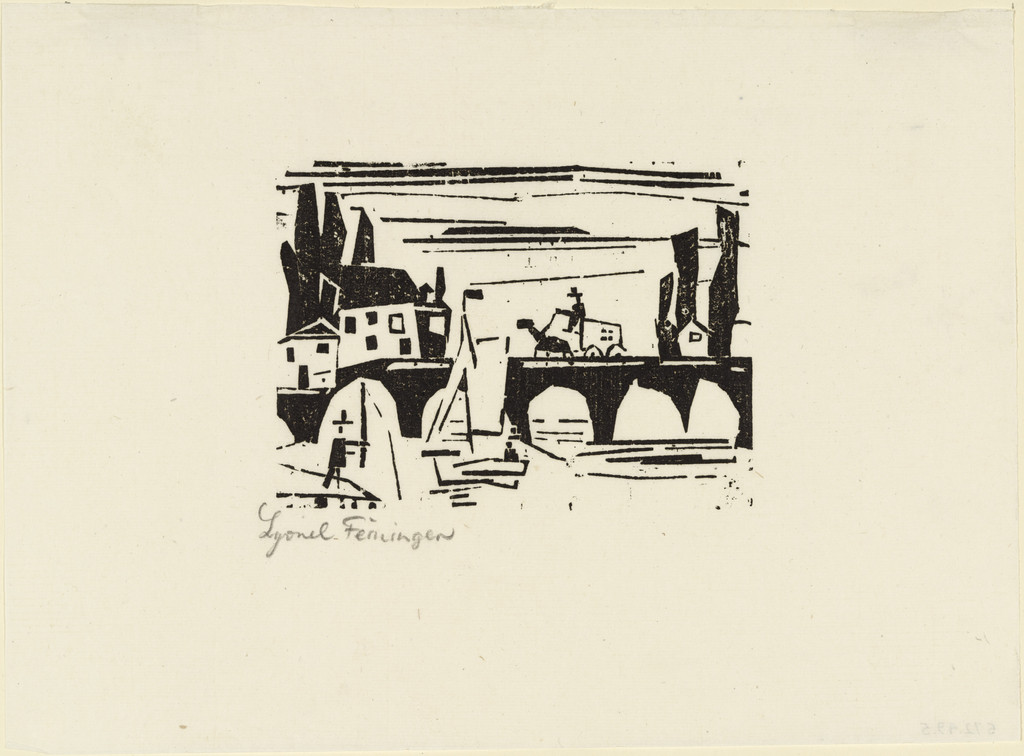 Wagon Crossing a Bridge (Wagen auf einer Brücke) fromTen Woodcuts by Lyonel Feininger