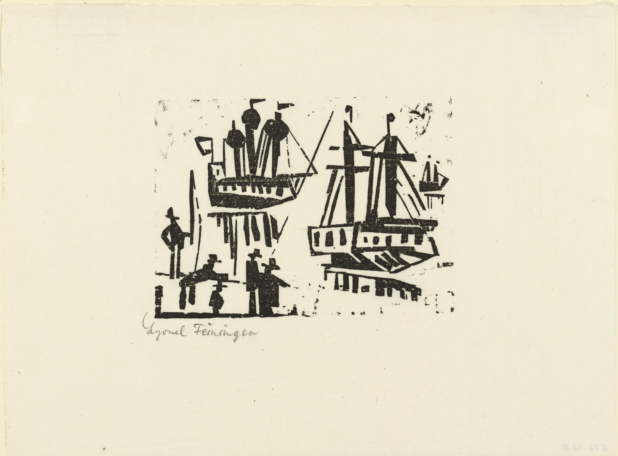 Lyonel Feininger. Anglers and Ships (Angler und Schiffe) from Ten Woodcuts by Lyonel Feininger