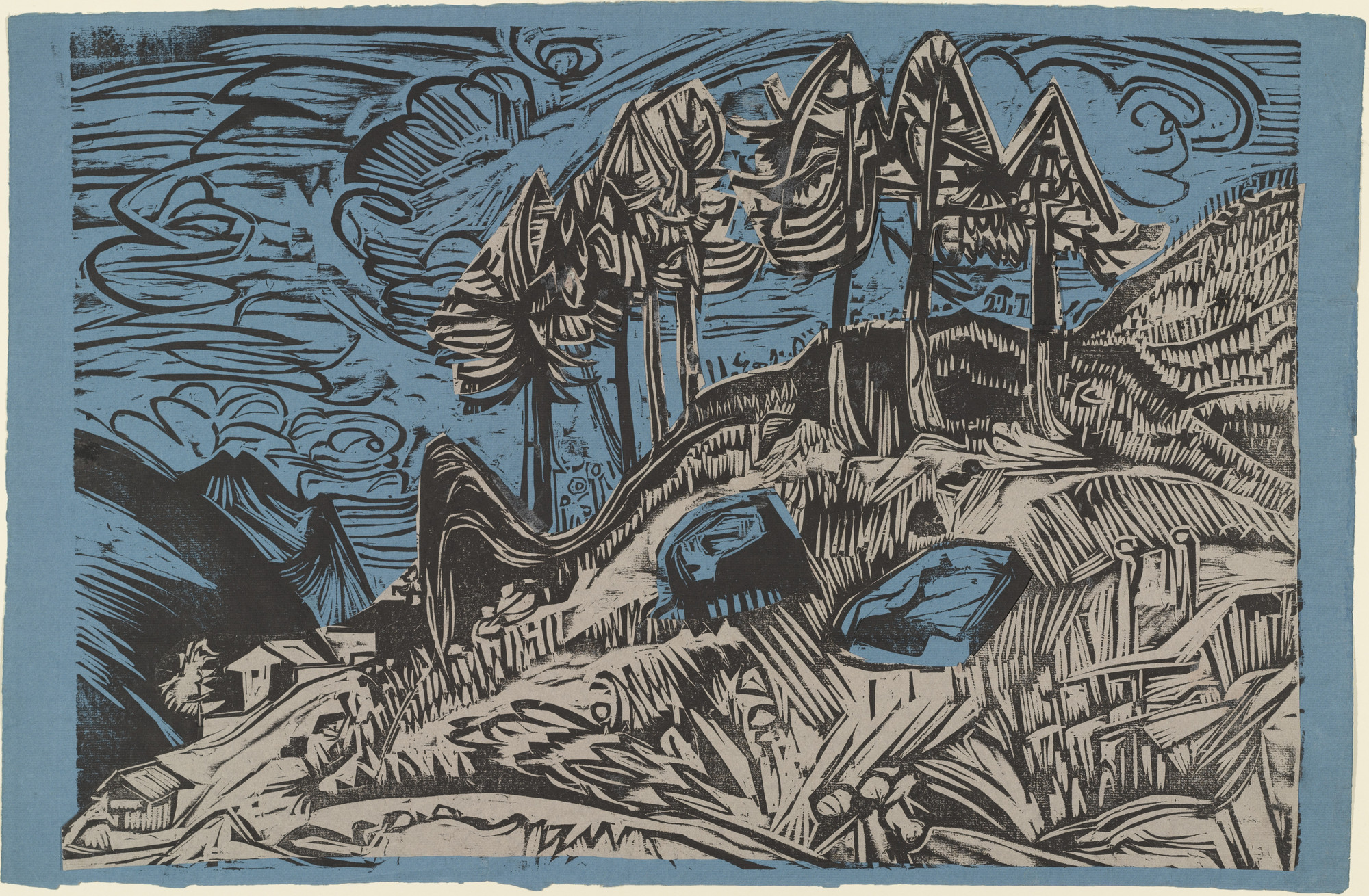 Ernst Ludwig Kirchner. Trees on a Mountain Slope (Bäume am Berghang). (1920)