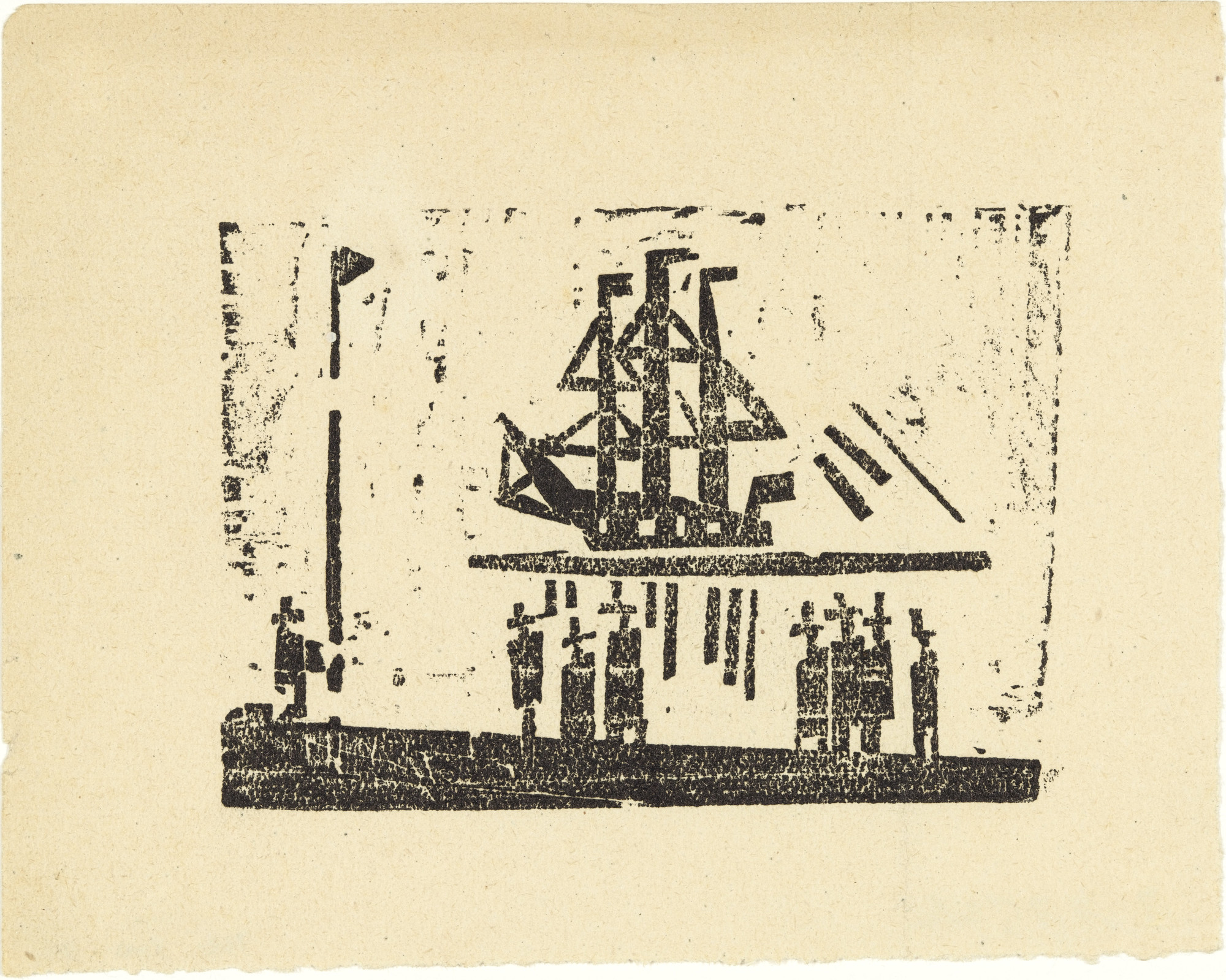 Lyonel Feininger. Three-Master and Eight Men in a Harbor