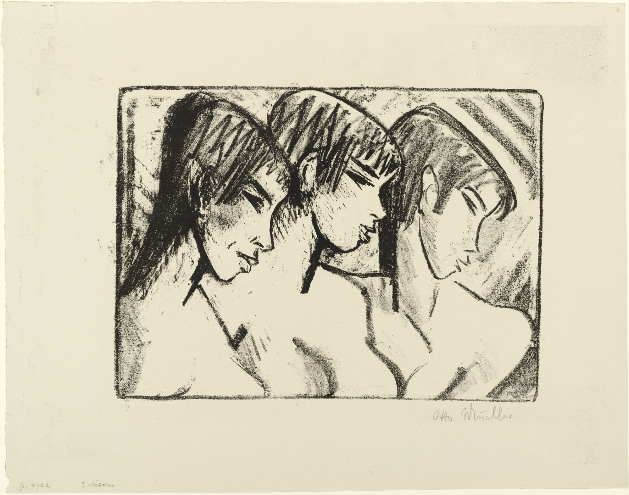 Otto Mueller. Three Girls in Profile (Drei Mädchen im Profil) for the First Annual Portfolio 1921, no. 2 (Brücke Artists) (Erste Jahresgabe 1921, no. 2 [Die Künstler der Brücke])