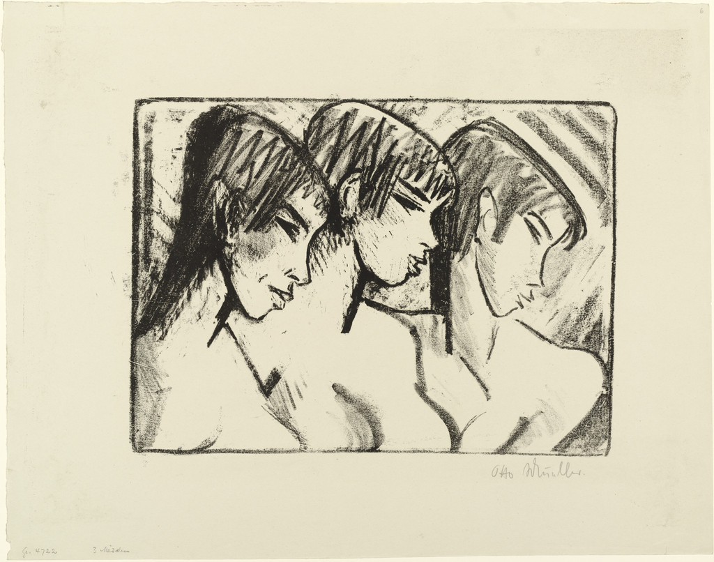 Three Girls in Profile (Drei Mädchen im Profil) for the First Annual Portfolio 1921, no. 2 (Brücke Artists) (Erste Jahresgabe 1921, no. 2 [Die Künstler der Brücke])