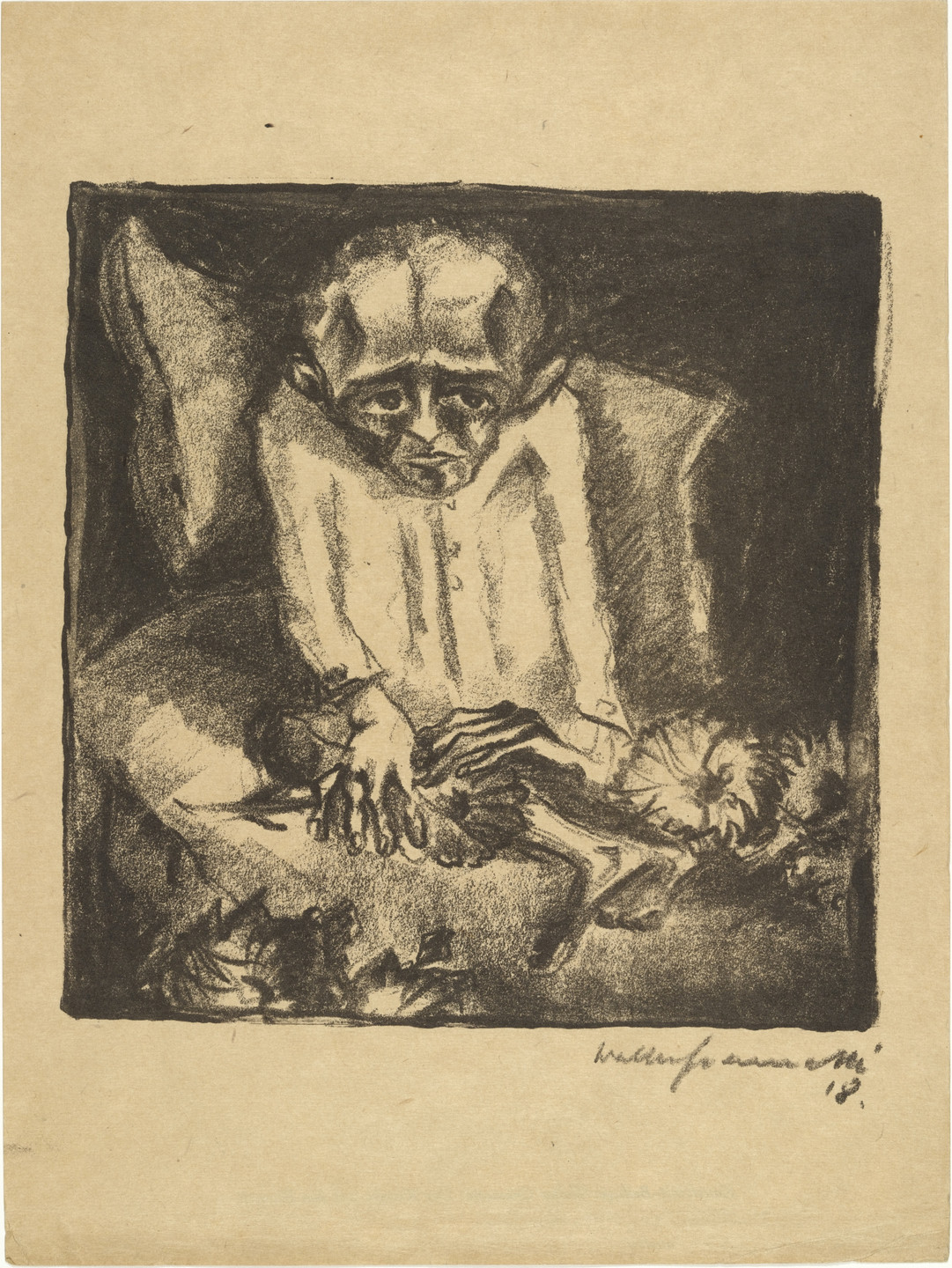 Walter Gramatté. Sick Man with Flowers (Der Kranke mit den Blumen) (plate, loose leaf) from the periodical Das Kunstblatt, vol. 2, no. 11 (Nov 1918). 1918