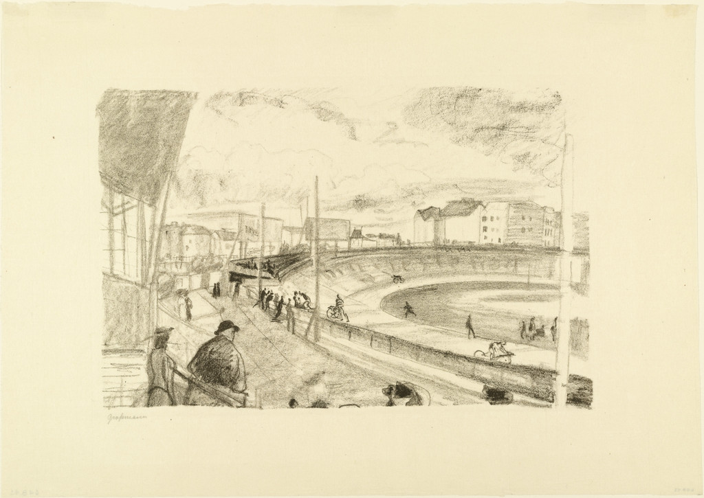 Velodrome (Radrennbahn) for the portfolio Around Berlin (Um Berlin), Rudolf Grossmann, (1912)