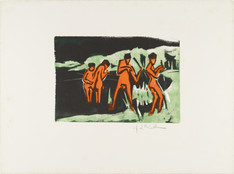 Ernst Ludwig Kirchner. Bathers Throwing Reeds (Mit Schilf werfende Badende) from Brücke 1910. 1909, published 1910