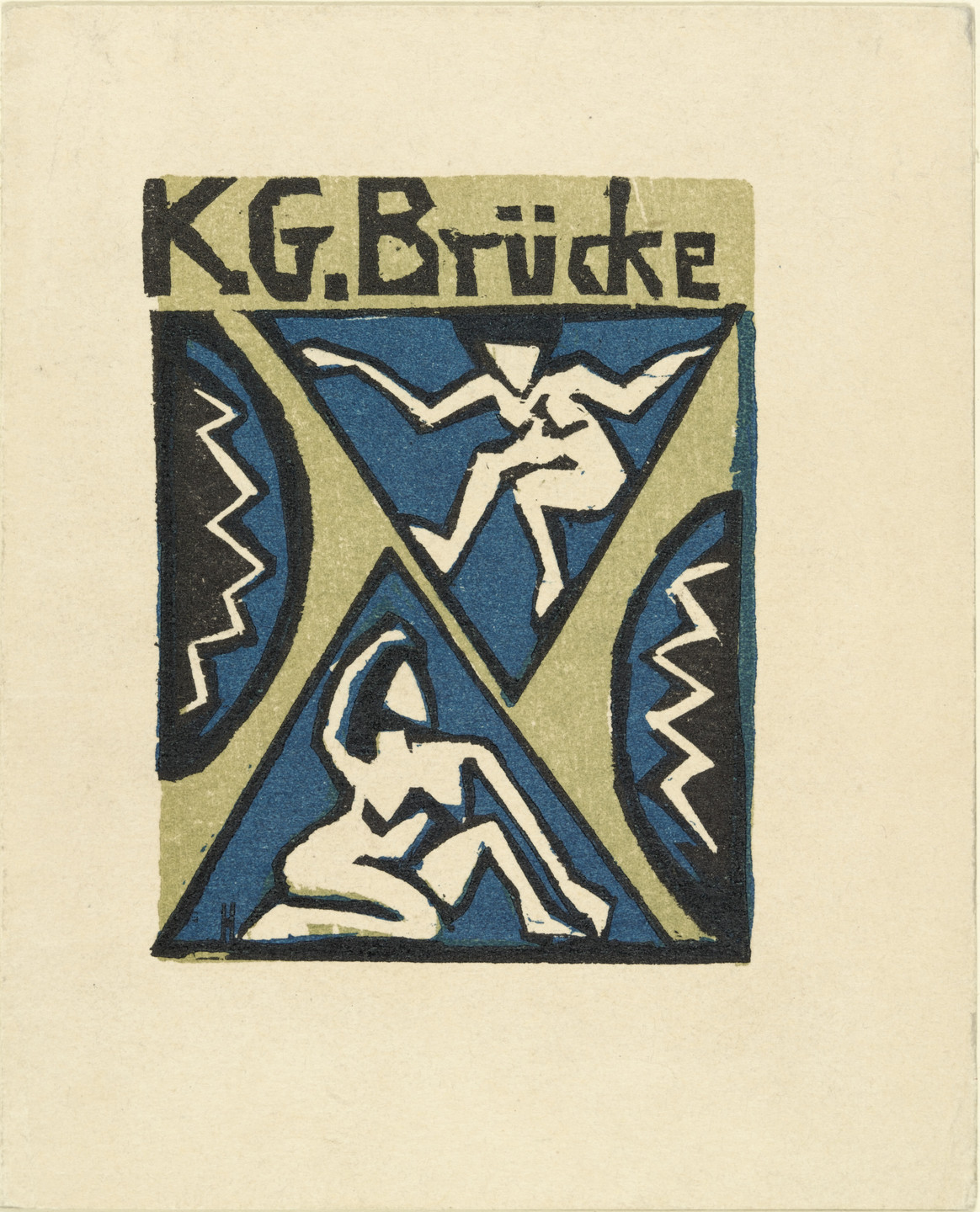 Erich Heckel. Cover of the invitation to the exhibition of the &#34;Brücke&#34; Artists&#39; Group at the Galerie Fritz Gurlitt, Berlin (Titelholzschnitt der Einladungskarte zur Ausstellung der Künstlergruppe &#34;Brücke&#34; in der Galerie Fritz Gurlitt, Berlin). (1912)