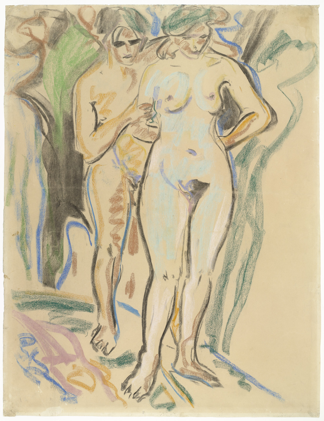 Ernst Ludwig Kirchner. Two Nudes in a Landscape (Zwei Akte im Freien). c. 1908–10