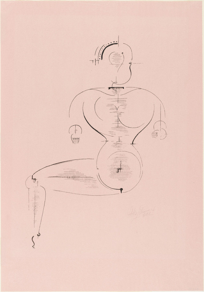 Figure from the Side: Figure H2 Seated (Figur von der Seite: Figur H2 Sitzende) from the portfolio New European Graphics, 1st Portfolio: Masters of the State Bauhaus, Weimar (Neue europäische Graphik, 1. Mappe: Meister des Staatl. Bauhauses in Weimar)