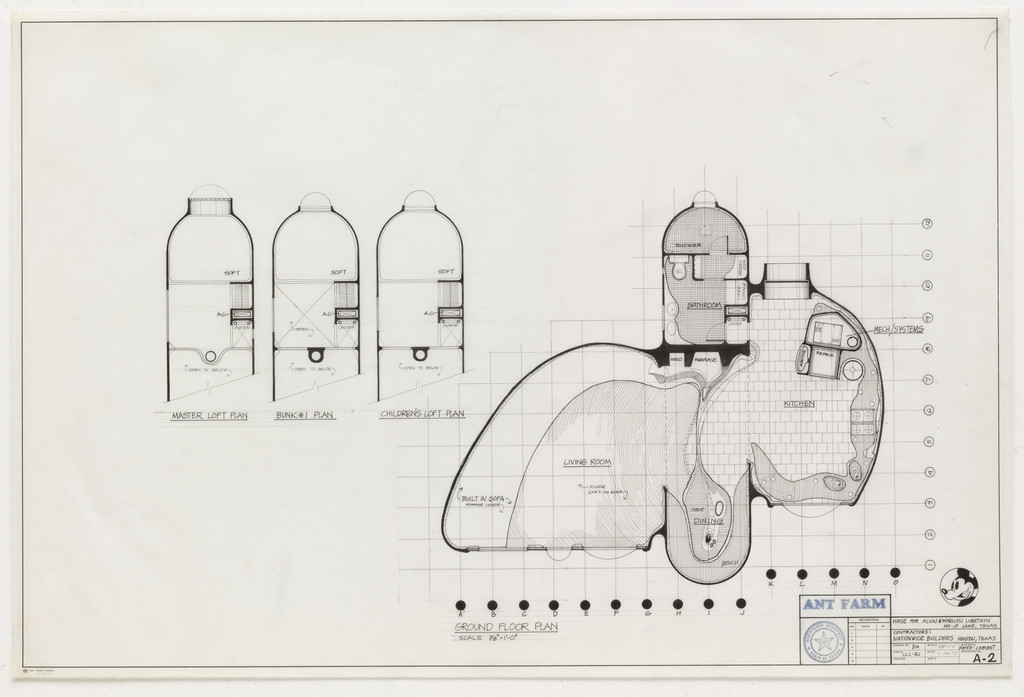 House of the Century (Alvin and Marilyn Lubetkin House), Mojo Lake, TX (Plans for Ground Floor, Master Loft, Bunk #1, and Children's Loft)