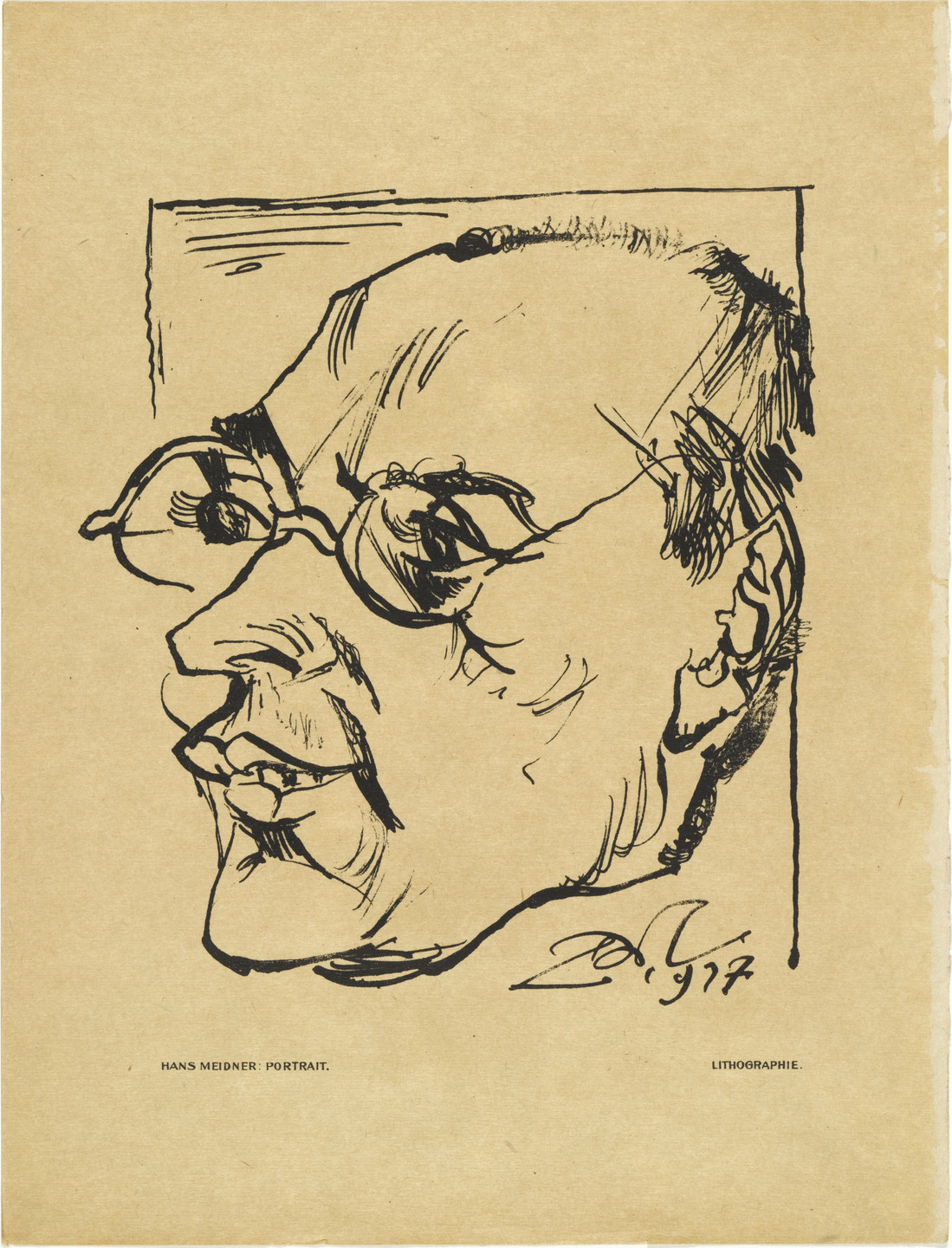Ludwig Meidner. Portrait of Paul Westheim (I) (Bildnis Paul Westheim [I]) (plate, preceding p. 161) from the periodical Das Kunstblatt, vol. 1, no. 6 (Jun 1917). 1917
