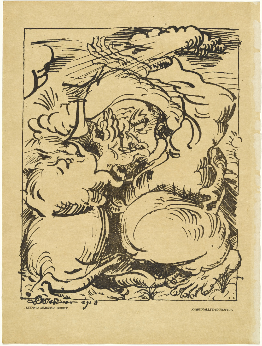 Ludwig Meidner. Prayer (Gebet) (plate, preceding p. 361) from the periodical Das Kunstblatt, vol. 2, no. 12 (Dec 1918). 1918