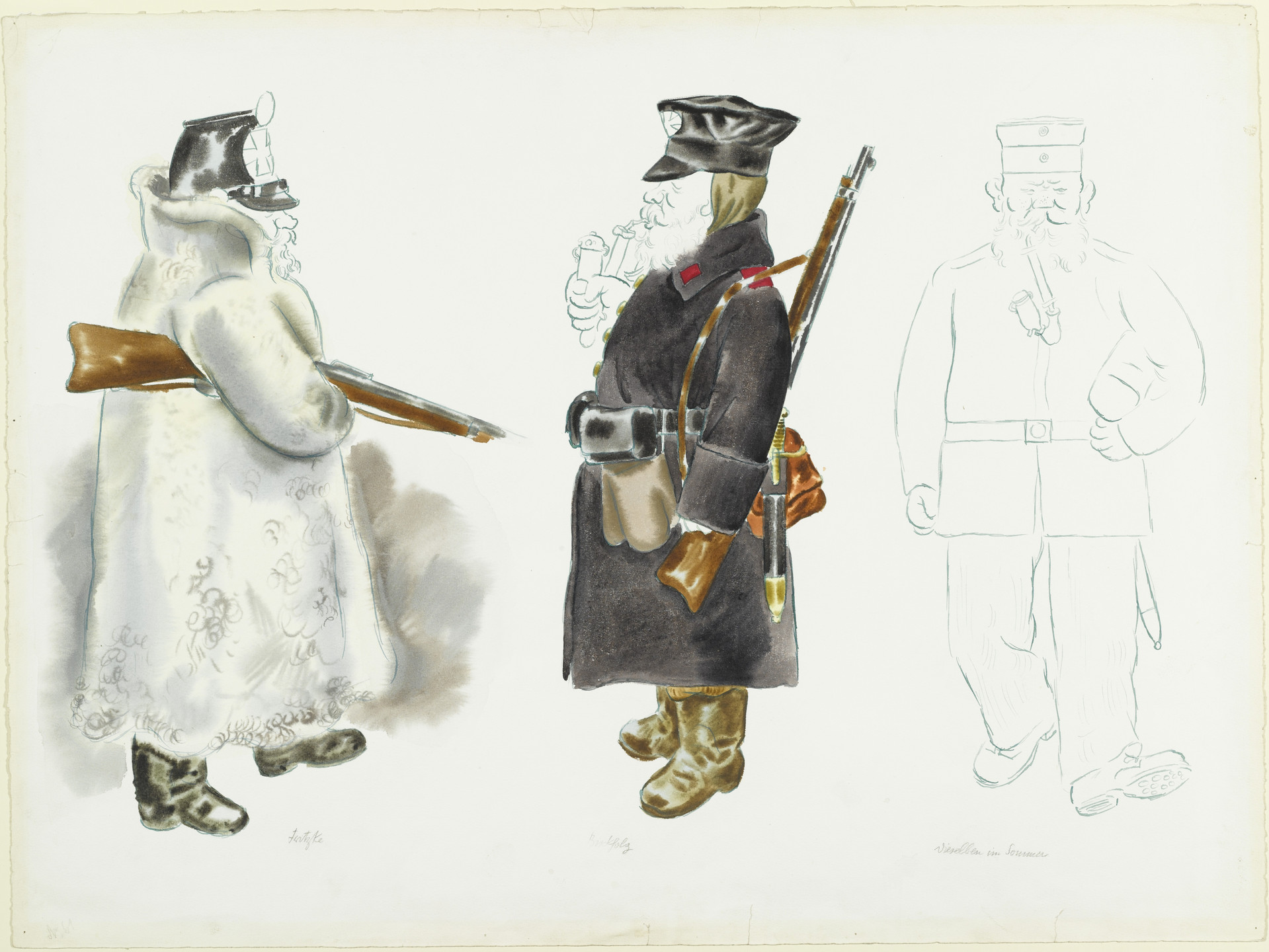 George Grosz. Fritzke and Birkholz. Costume designs for the play The Case of Sergeant Grischa (Der Streit um den Sergeanten Grischa). c. 1930