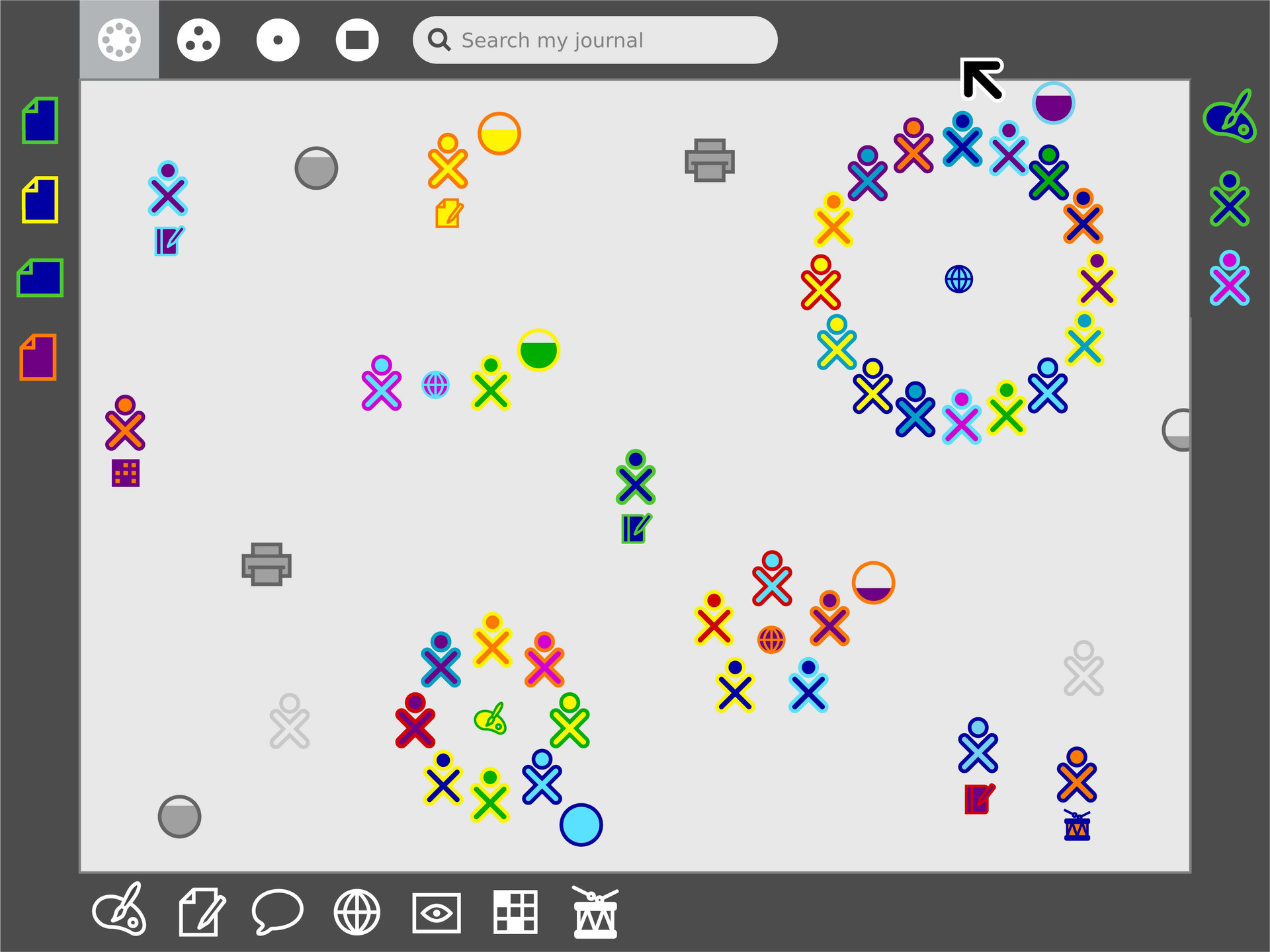 Pentagram, Lisa Strausfeld, Christian Marc Schmidt, Takaaki Okada, Walter Bender, Eben Eliason, One Laptop per Child, Marco Pesenti Gritti, Christopher Blizzard, Red Hat, Inc.. Sugar Interface for the XO Laptop. 2006-2007