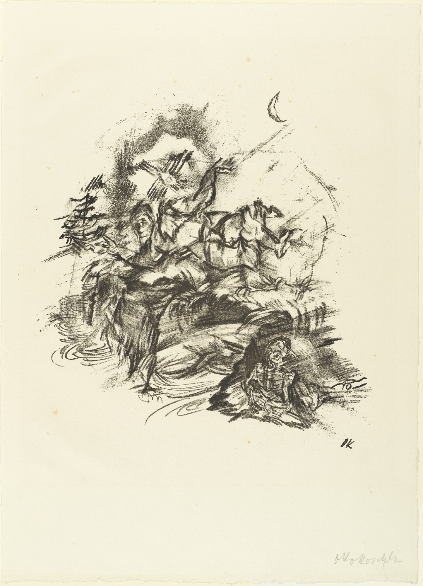 Oskar Kokoschka. Man with Raised Arms and the Figure of Death (Der Mann mit erhobenen Armen und die Gestalt des Todes) (plate 8) from The Bound Columbus (Der gefesselte Columbus)