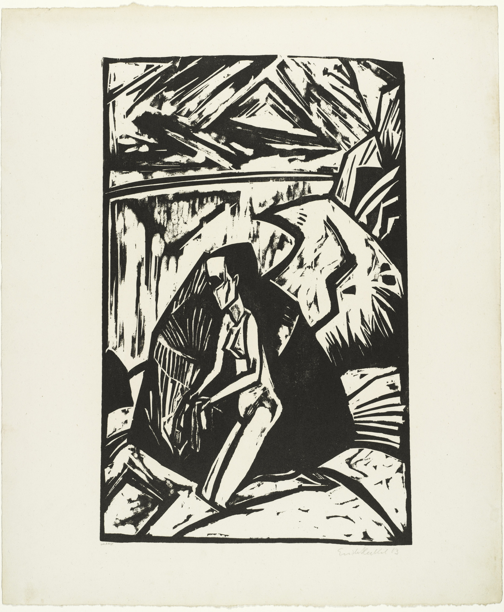 Erich Heckel. Woman Kneeling Near a Rock