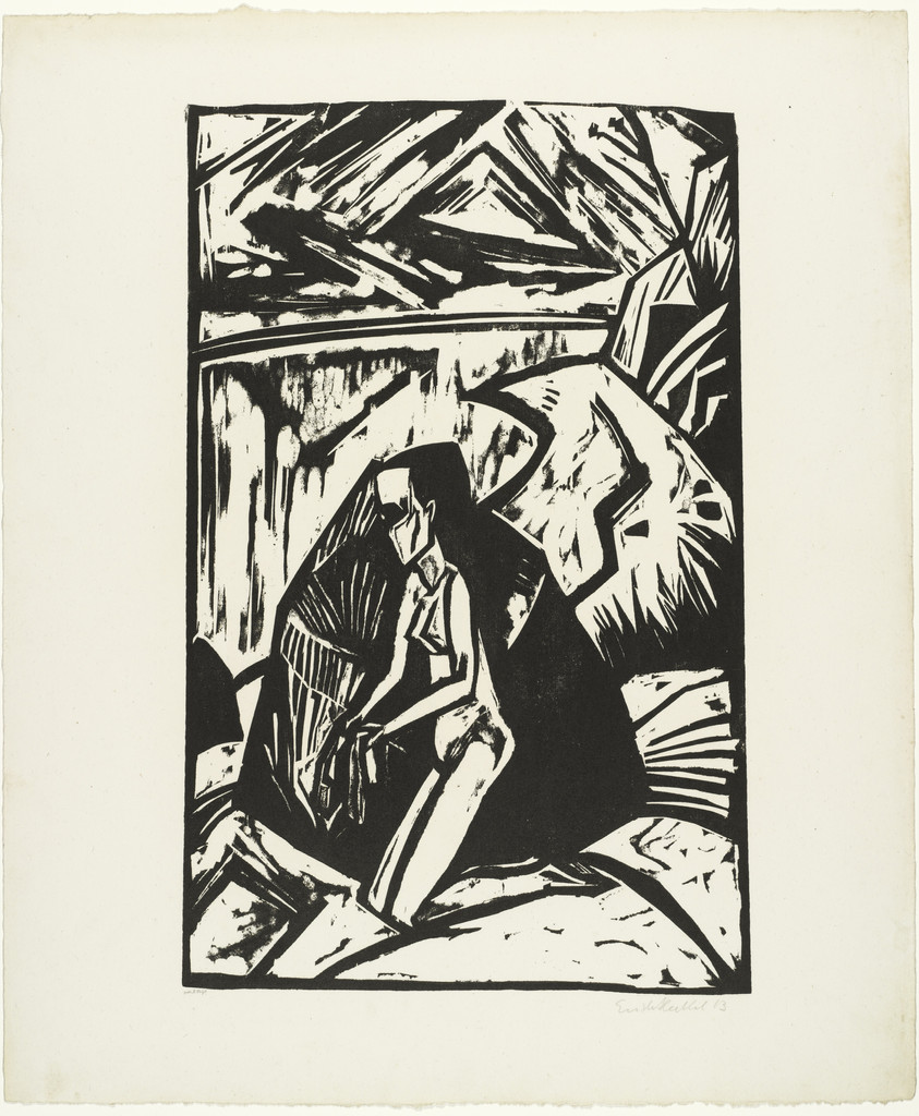 Woman Kneeling Near a Rock (Kniende am Stein) from the portfolio Eleven Woodcuts, 1912-1919 (Elf Holzschnitte, 1912-1919)