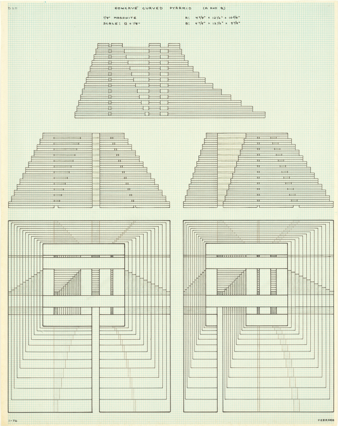 Jackie Ferrara. (D20) Concave Curved Pyramid (A and B) 1-76. (1976)