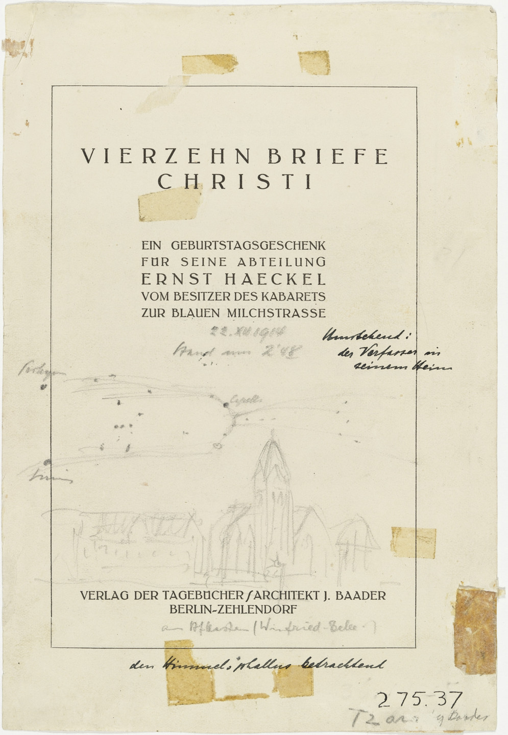 Johannes Baader. The Author of the Book Fourteen Letters of Christ in His Home (Der Verfasser das Buches Vierzehn Briefe Christi in seinem Heim). 1920