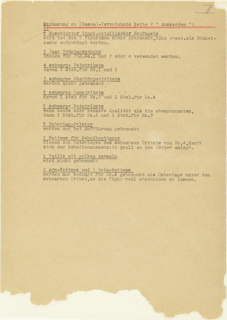 Notes and sketches for The Triadic Ballet (Das triadische Ballett)