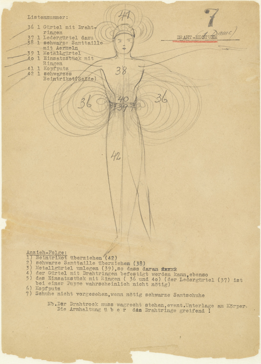 Oskar Schlemmer. Wire Costume (Draht-Kostüm) from Notes and sketches for The Triadic Ballet (Das triadische Ballett). c. 1938