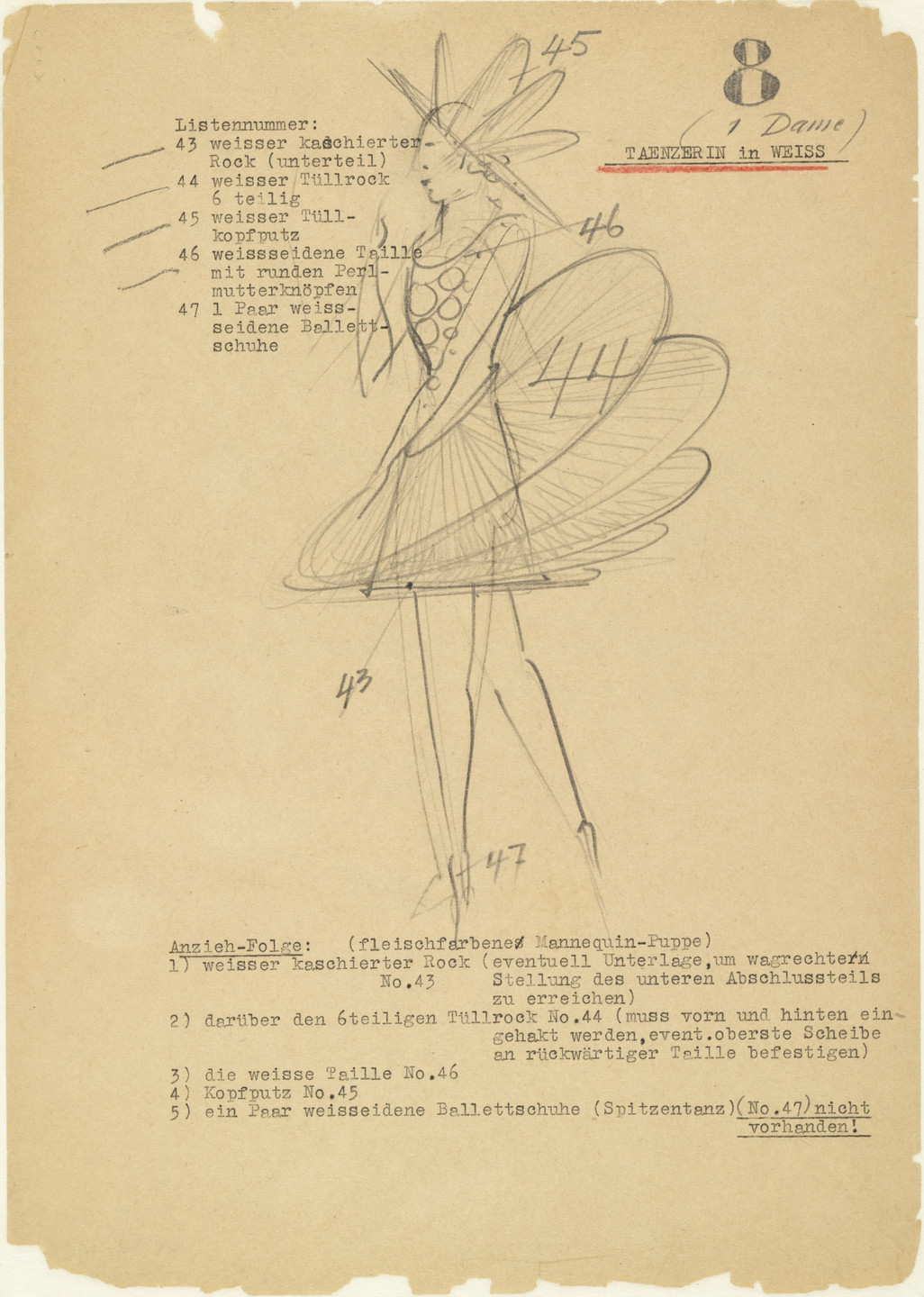 Oskar Schlemmer. Dancer in White (Tänzerin in Weiss) from Notes and sketches for The Triadic Ballet (Das triadische Ballett). c. 1938