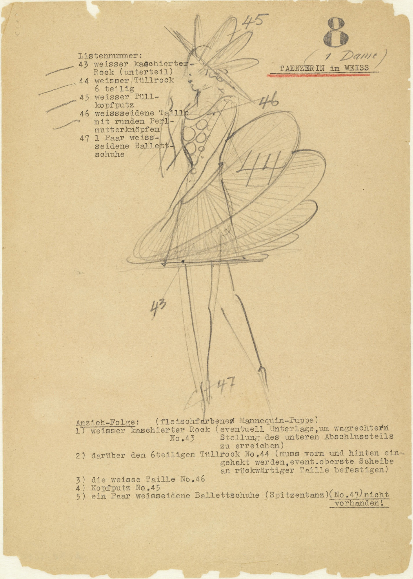 Oskar Schlemmer. Dancer in White ( Tänzerin in Weiss ) from Notes and sketches for The Triadic Ballet ( Das triadische Ballett )