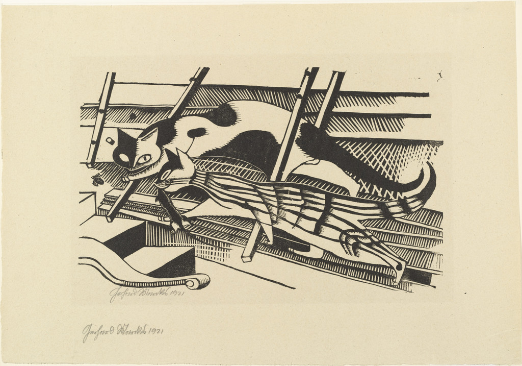Cats (Die Katzen) from the portfolio New European Graphics, 1st Portfolio: Masters of the State Bauhaus, Weimar , 1921 (Neue europäische Graphik, 1. Mappe: Meister des Staatlichen Bauhauses in Weimar , 1921)