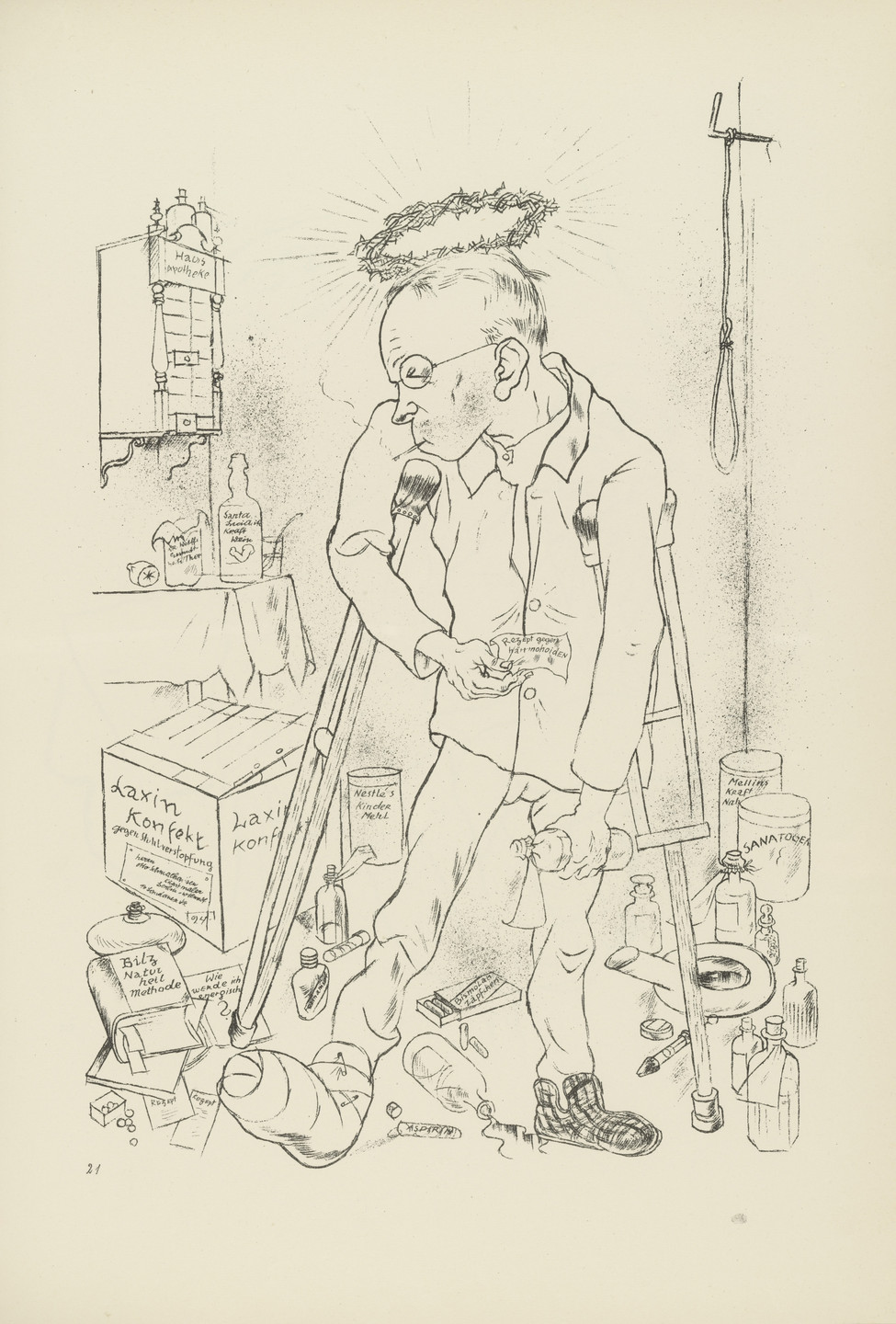 George Grosz. Der Hypochonder Otto Schmalhausen (plate, folio 26) from Ecce Homo. 1922–23 (original executed in 1921)