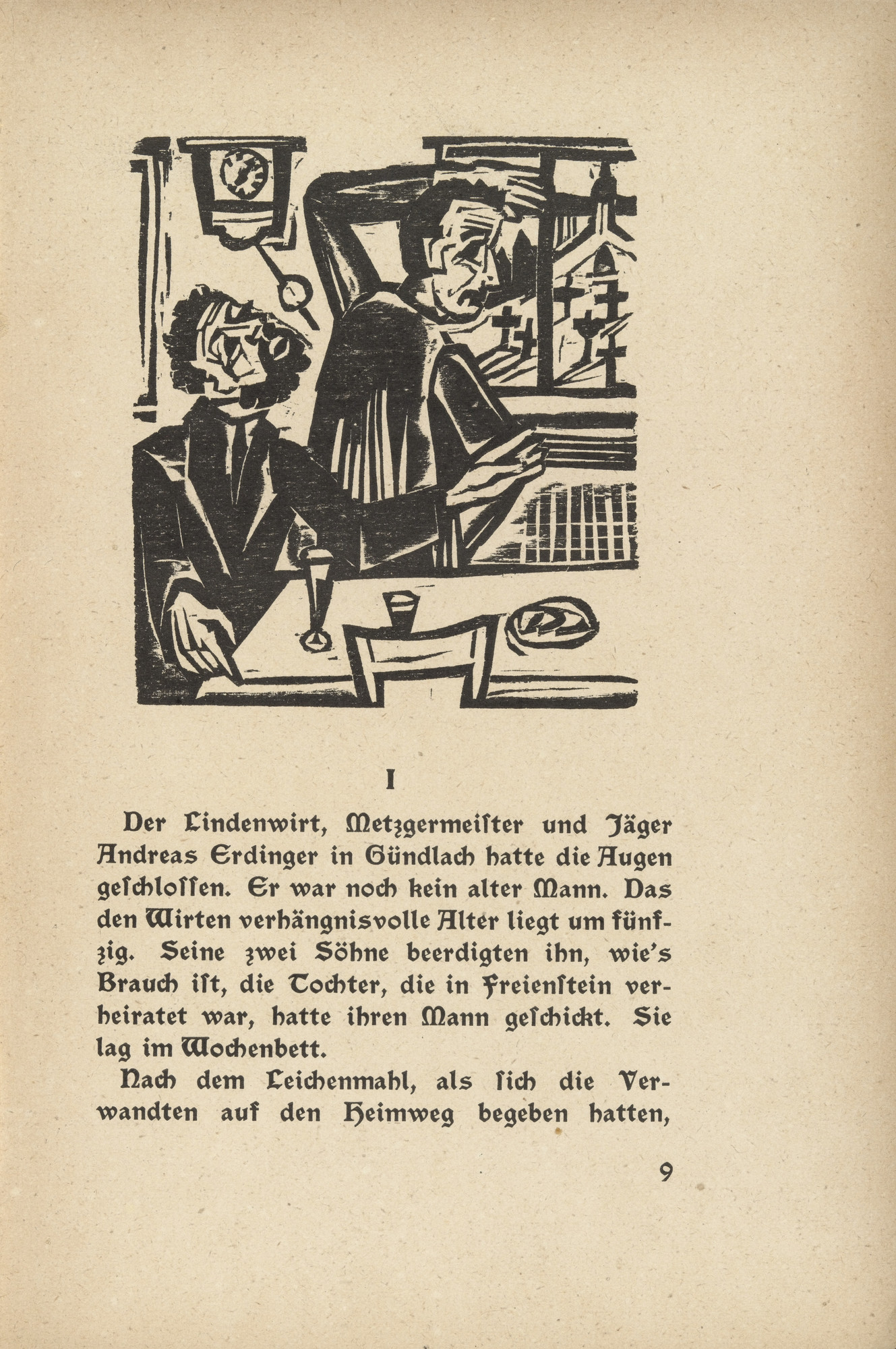 Ernst Ludwig Kirchner. Briggel: The Brothers (headpiece, page 9) from Neben der Heerstrasse (Off the Main Road)