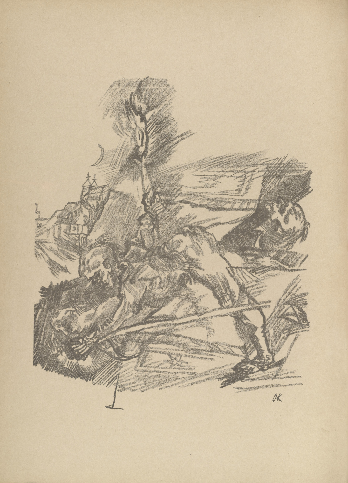 Oskar Kokoschka. The Murder (Der Mord) (plate, folio 3 verso) from Die Chinesische Mauer (The Great Wall of China)