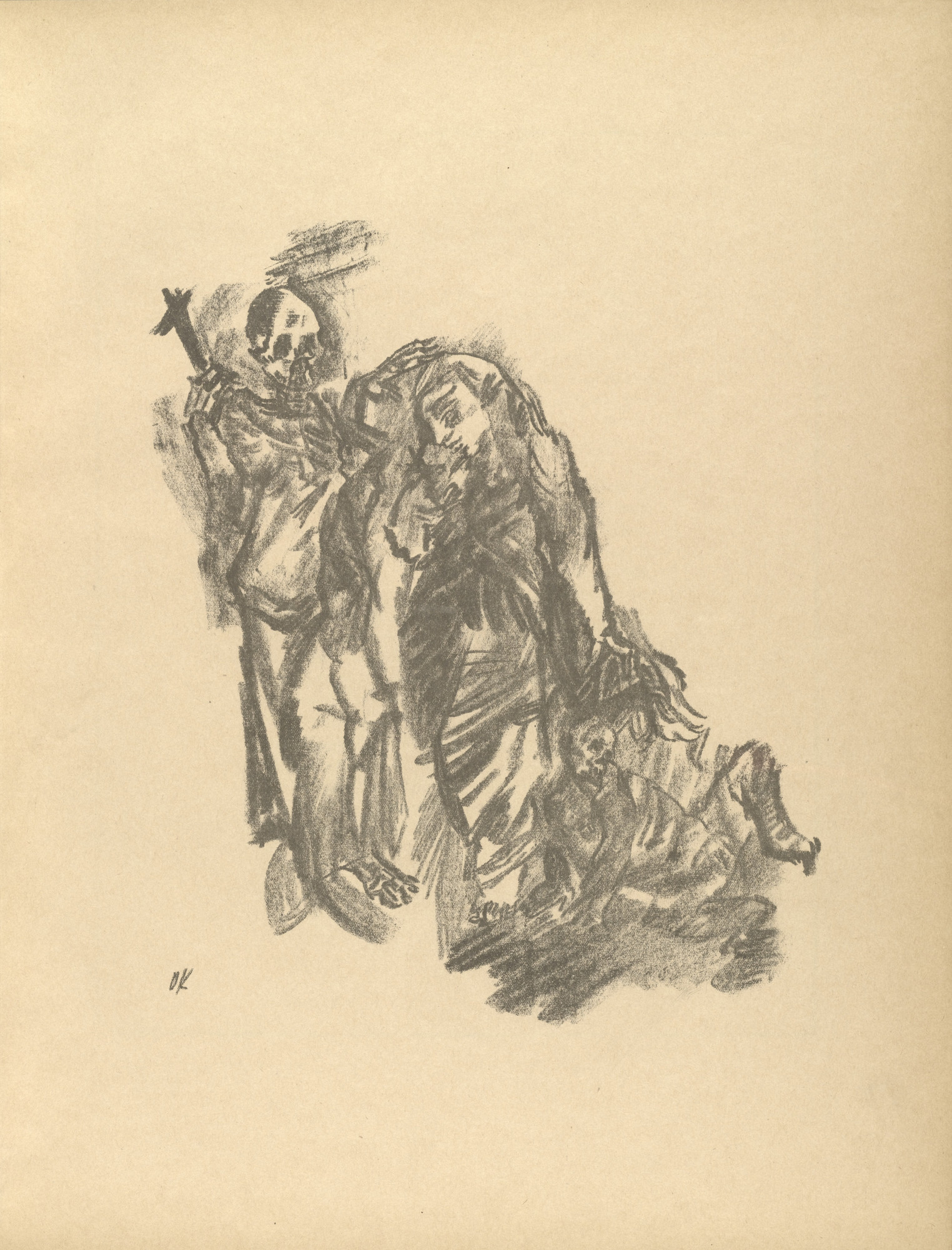 Oskar Kokoschka. Woman with Child and Death (Frau mit Kind und Tod) (plate, folio 7) from Die Chinesische Mauer (The Great Wall of China)