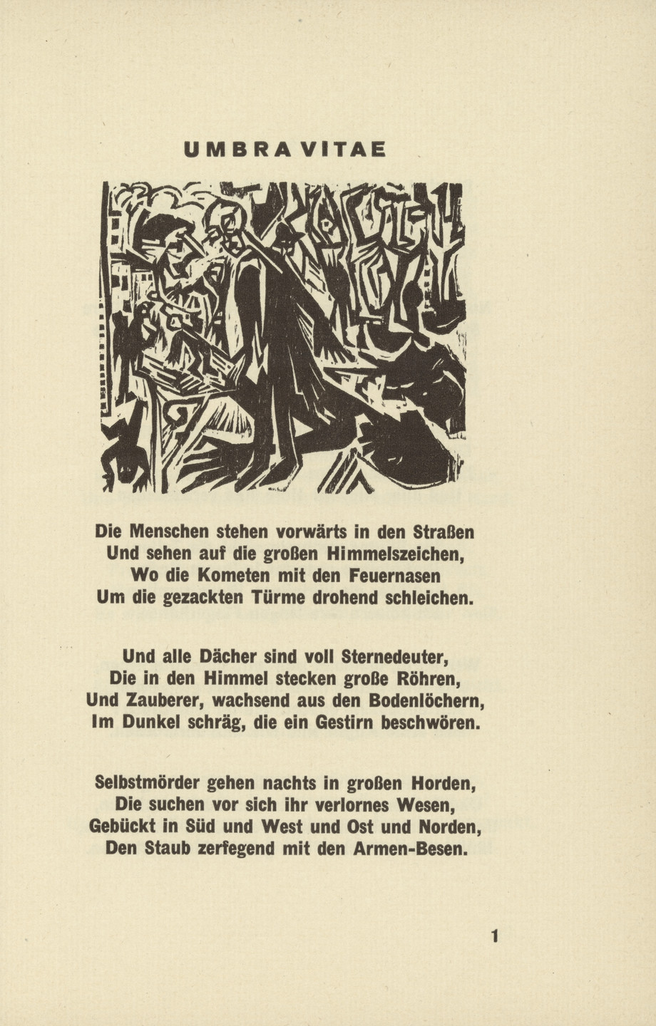 Ernst Ludwig Kirchner. Umbra vitae (headpiece, page 1) from Umbra vitae (Shadow of Life). 1924