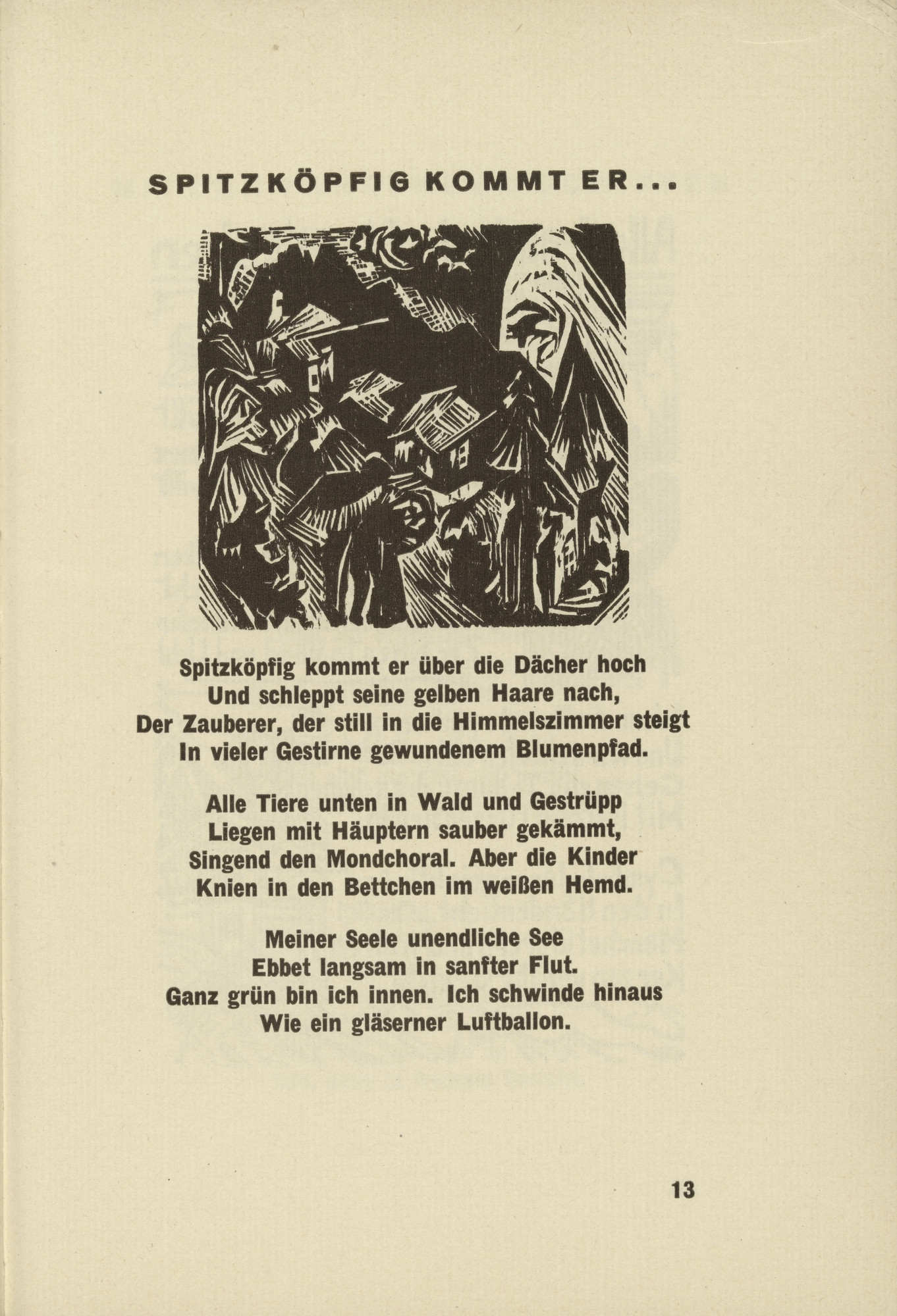 Ernst Ludwig Kirchner. With a Pointed Head He Rises (Spitzköpfig kommt er...) (headpiece, page 13) from Umbra vitae (Shadow of Life)