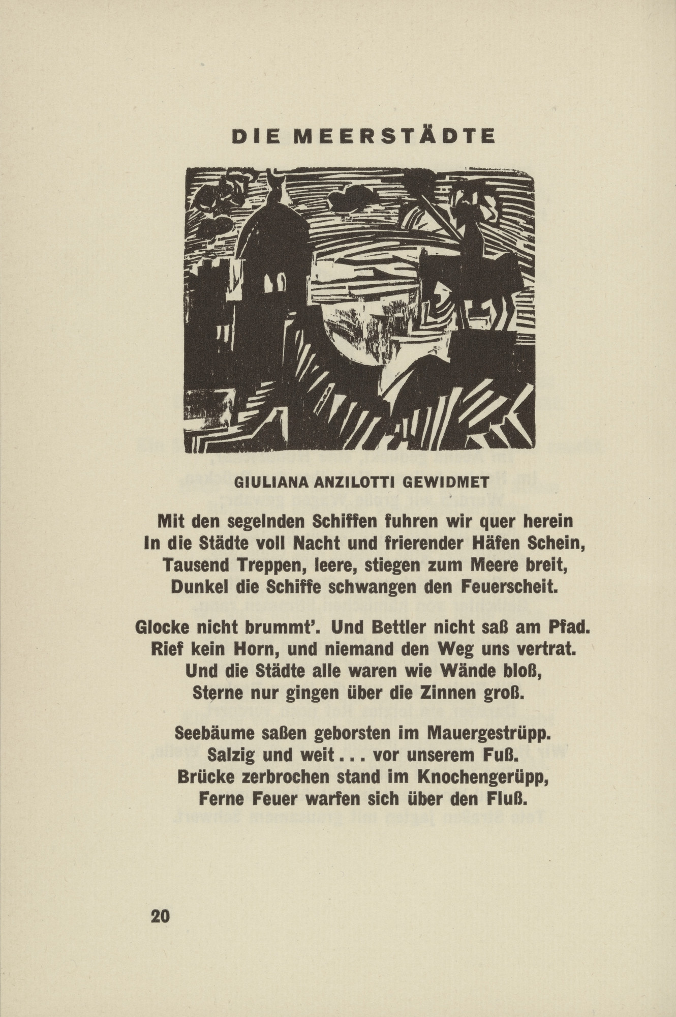 Ernst Ludwig Kirchner. The Sea Cities (Die Meerstädte) (headpiece, page 20) from Umbra vitae (Shadow of Life)