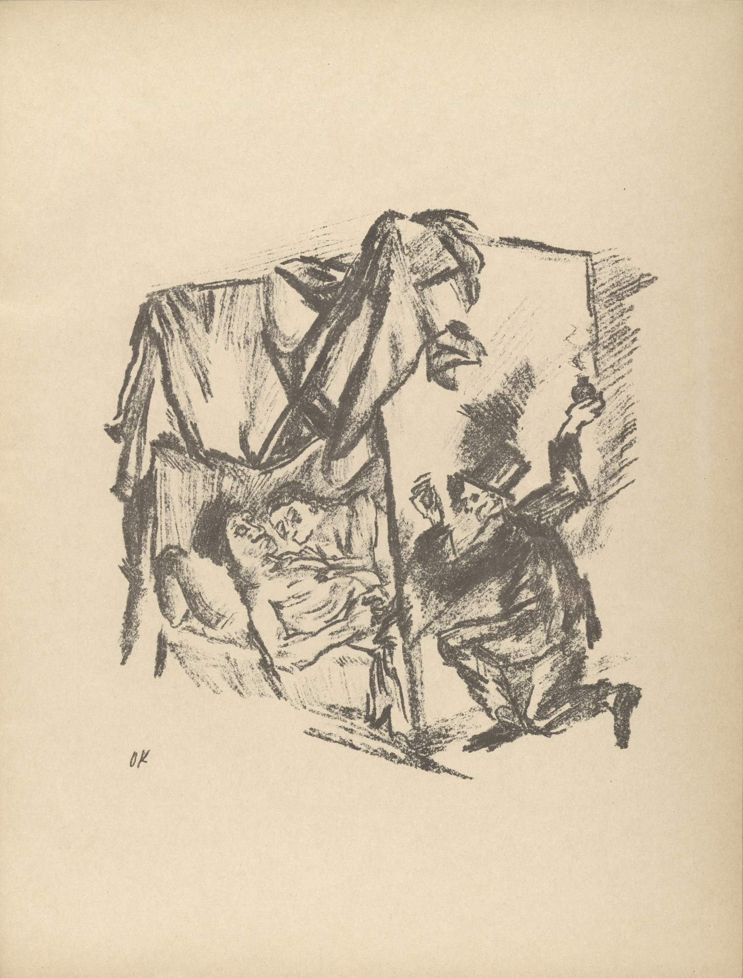 Oskar Kokoschka. The Eavesdropper (Des Lauscher) (plate, folio 18) from Die Chinesische Mauer (The Great Wall of China)