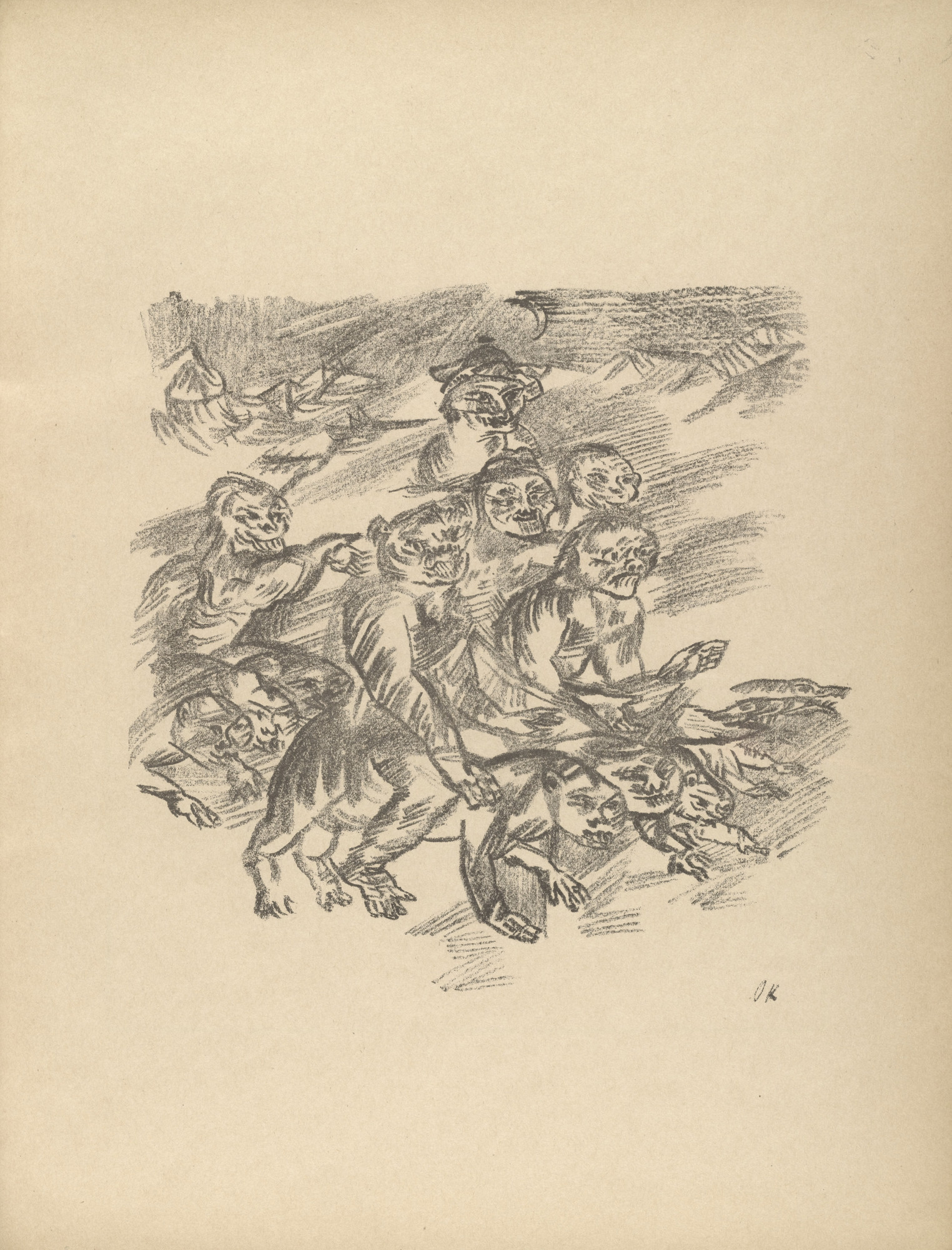 Oskar Kokoschka. The Intruders (Die Eindringlinge) (plate, folio 20) from Die Chinesische Mauer (The Great Wall of China)