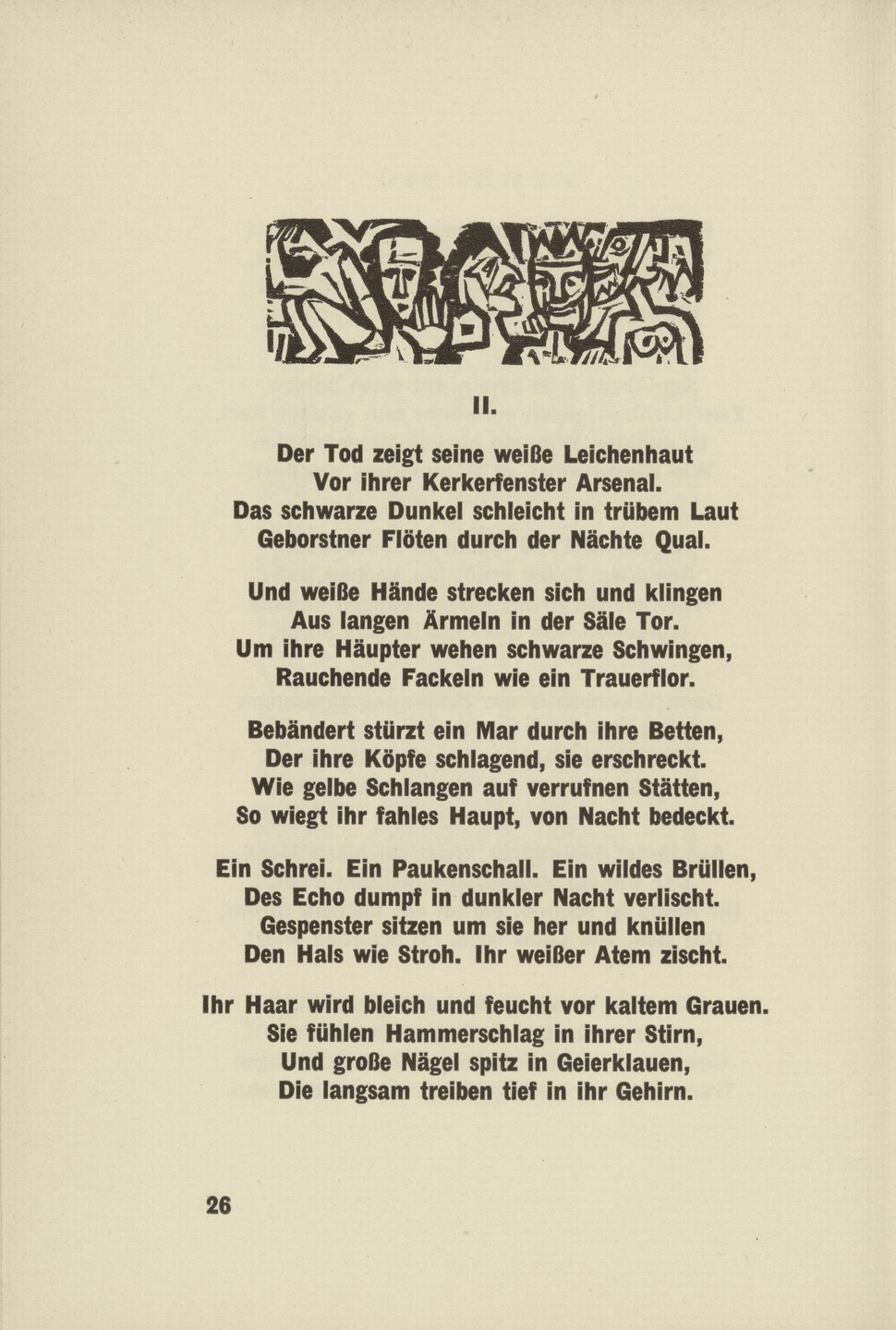 Ernst Ludwig Kirchner. The Mad II (Die Irren II) (headpiece, page 26) from Umbra vitae (Shadow of Life). 1924