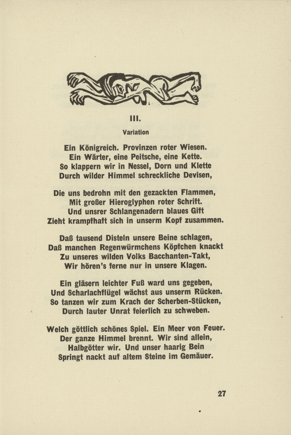 Ernst Ludwig Kirchner. Reclining Figure (The Mad III) (Liegende [Die Irren III]) (headpiece, page 27) from Umbra vitae (Shadow of Life). 1924
