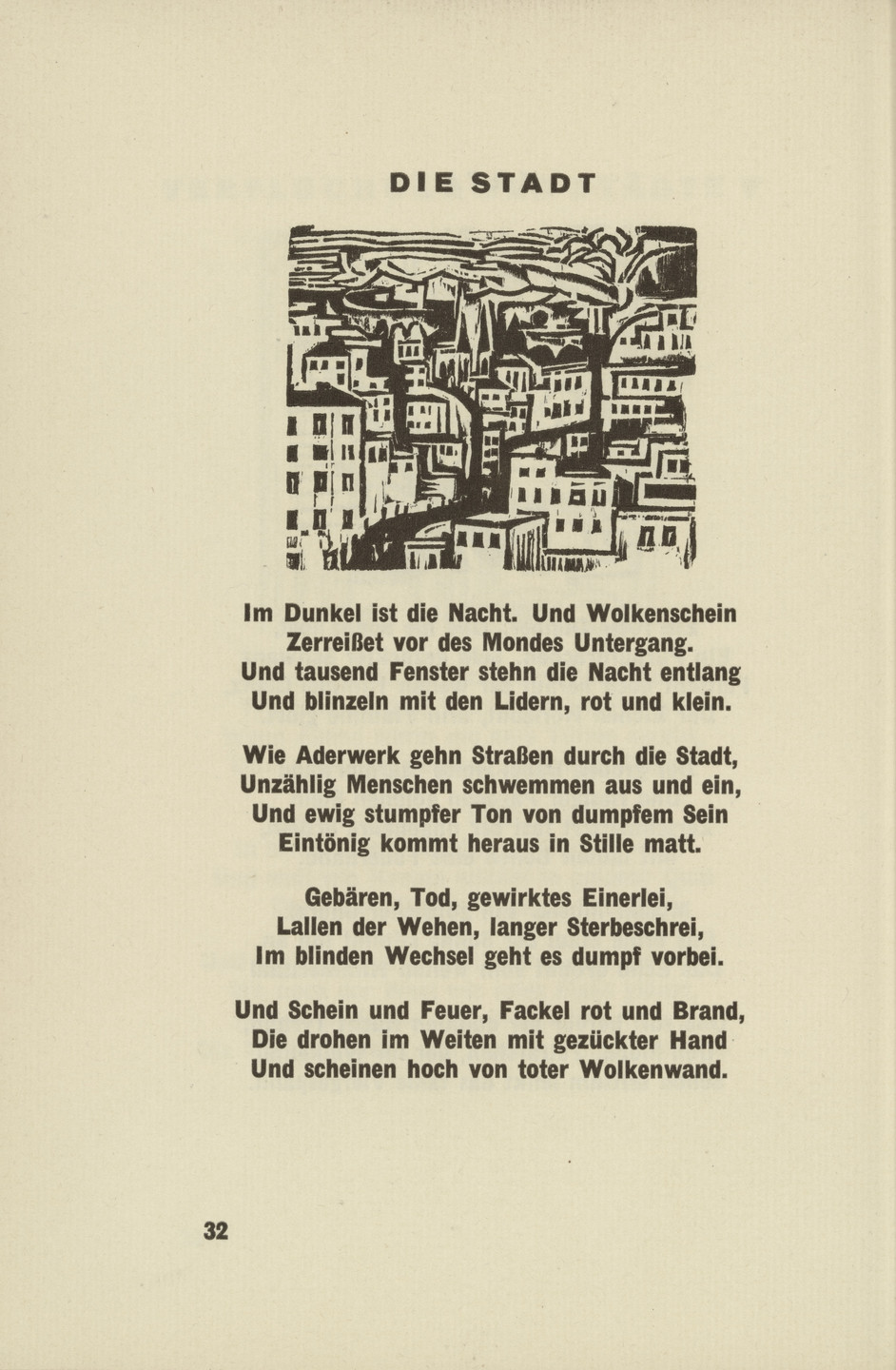 Ernst Ludwig Kirchner. The City (Die Stadt) (headpiece, page 32) from Umbra vitae (Shadow of Life). 1924