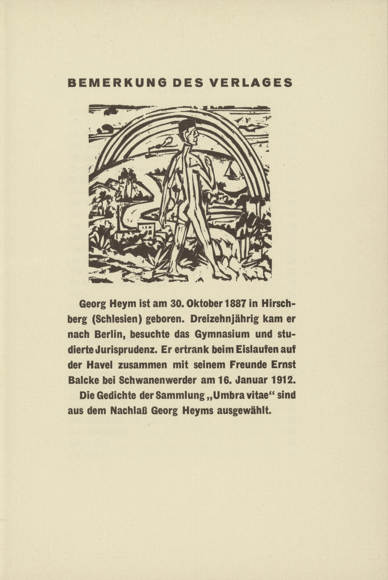 Ernst Ludwig Kirchner. Nude in the Landscape (headpiece, page 63) from Umbra Vitae (Shadow of Life)