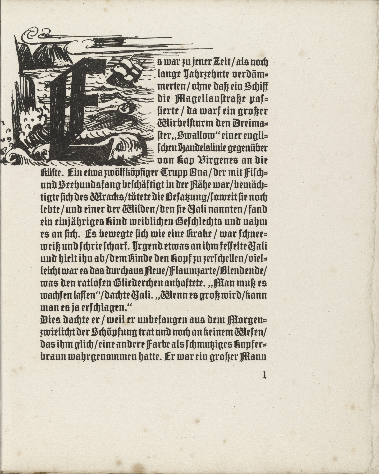 Max Pechstein. Ornamental initial E (page 1) from Yali und sein weisses Weib (Yali and His White Wife)